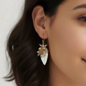 Shell pearl gold plated hook earring